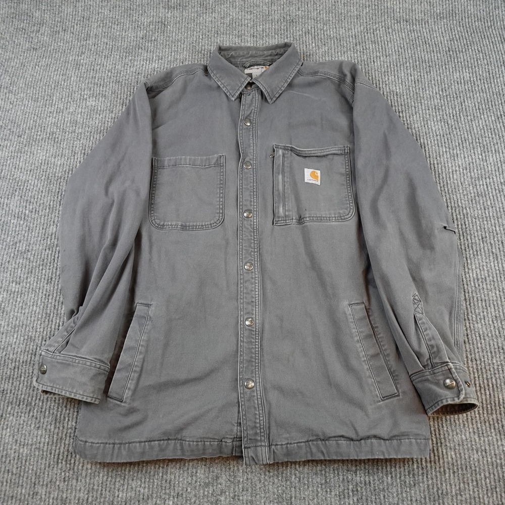 Carhartt Shirt Jacket Mens Large Gray Canvas Lined Snap Workwear 102851 029